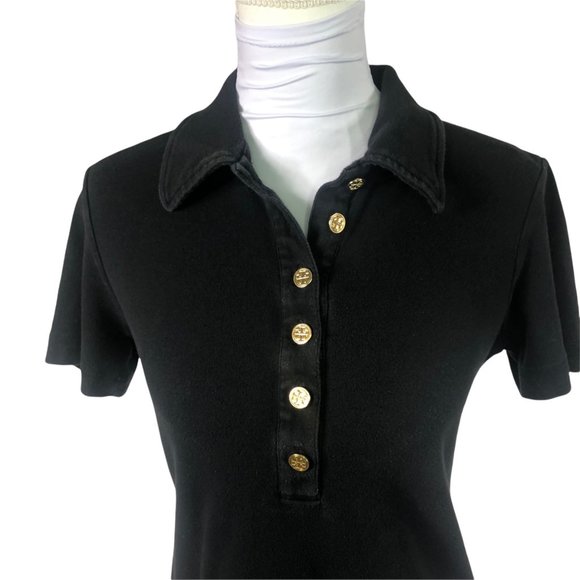 Tory Burch Black Polo Shirt with Gold Buttons - Picture 3 of 12